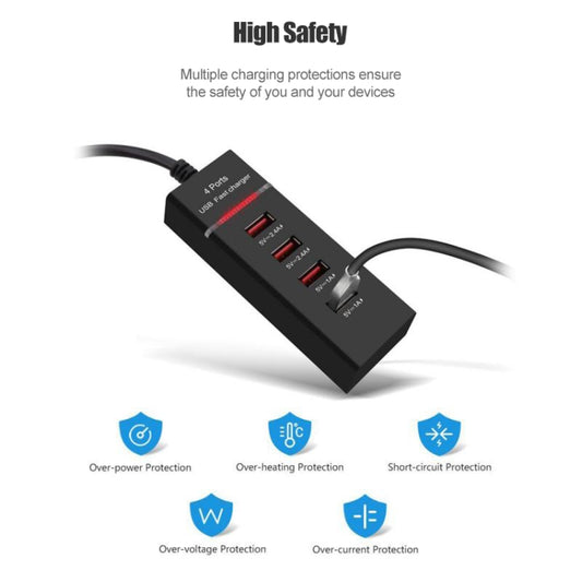 5V 4.1A 4 USB Ports Charger Adapter with Power Plug Cable, Cable Length: 1.5m, US Plug(White) - Multifunction Charger by buy2fix | Online Shopping UK | buy2fix