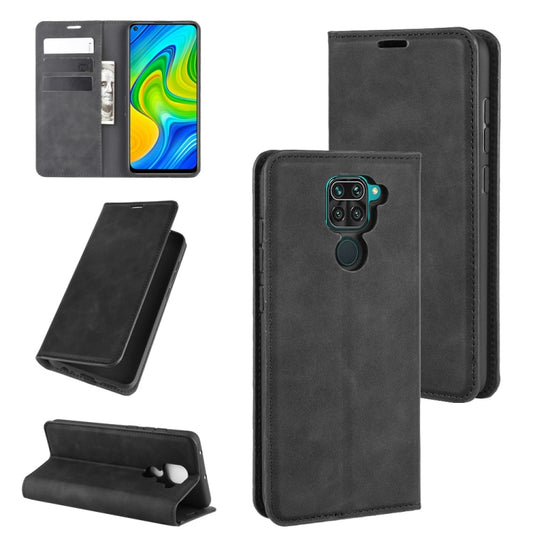 For Xiaomi Redmi Note 9/10X 4G Retro-skin Business Magnetic Suction Leather Case with Holder & Card Slots & Wallet(Black) - Xiaomi Cases by buy2fix | Online Shopping UK | buy2fix