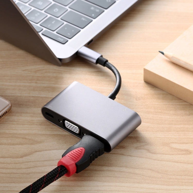 5 in 1 Type-C To HDMI + VGA + USB 3.0 + Audio Port + PD Port HUB Adapter(Grey) by buy2fix