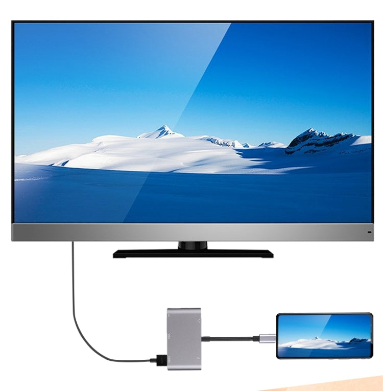 5 in 1 Type-C To HDMI + VGA + USB 3.0 + Audio Port + PD Port HUB Adapter(Grey) by buy2fix
