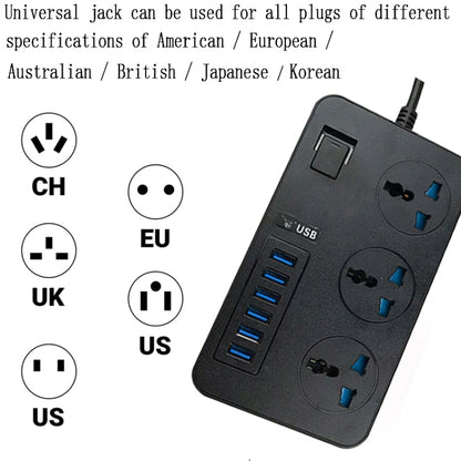 T09 3000W High Power Multi-Function Plug-in 3-Hole International Universal Jack + 6 USB Intelligent Charging US PLUG - Extension Socket by buy2fix | Online Shopping UK | buy2fix