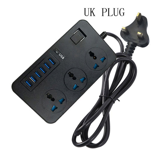 T09 3000W High Power Multi-Function Plug-in 3-Hole International Universal Jack + 6 USB Intelligent Charging UK PLUG - Extension Socket by buy2fix | Online Shopping UK | buy2fix
