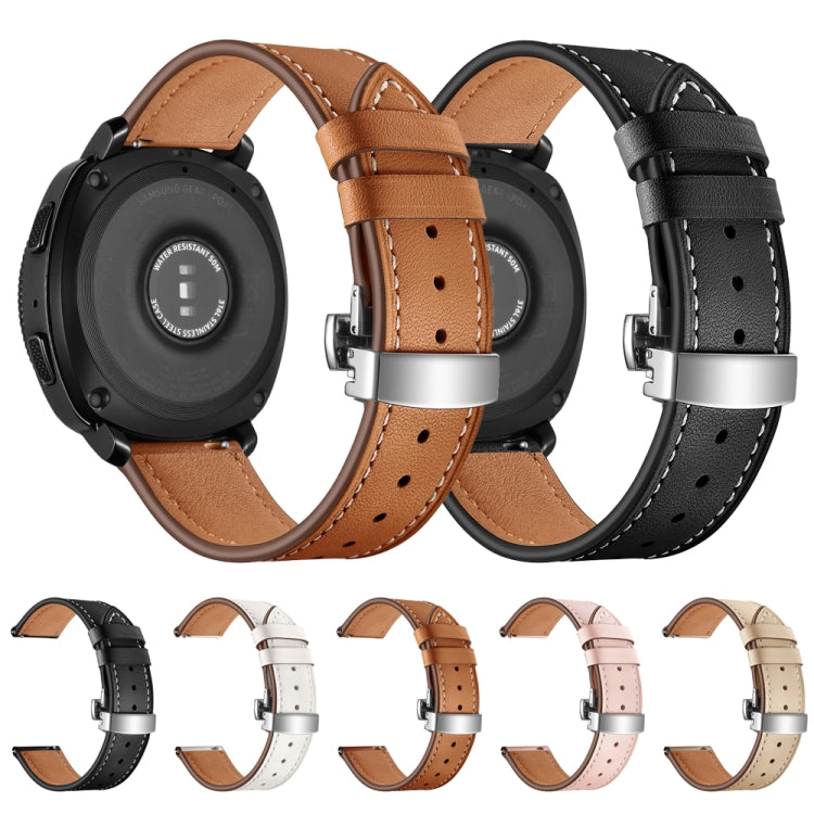 22mm For Huawei Watch GT2e / GT2 46mm Leather Butterfly Buckle Strap Silver Buckle(Apricot) by buy2fix