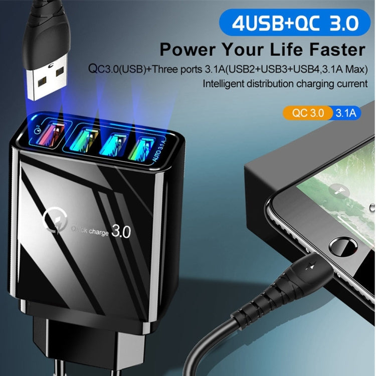 30W QC 3.0 USB + 3 USB 2.0 Ports Mobile Phone Tablet PC Universal Quick Charger Travel Charger, EU Plug(Black) - USB Charger by buy2fix | Online Shopping UK | buy2fix