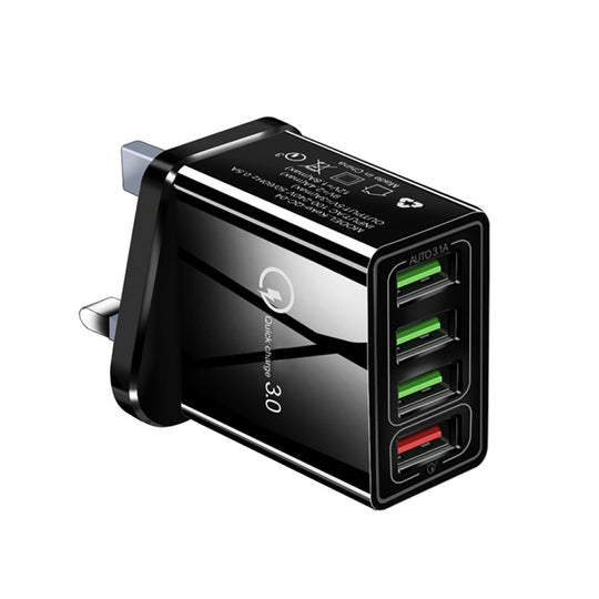 30W QC 3.0 USB + 3 USB 2.0 Ports Mobile Phone Tablet PC Universal Quick Charger Travel Charger, UK Plug(Black)