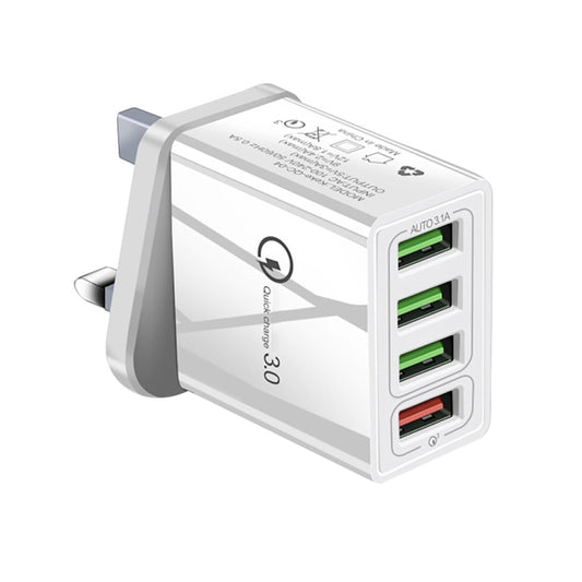 30W QC 3.0 USB + 3 USB 2.0 Ports Mobile Phone Tablet PC Universal Quick Charger Travel Charger, UK Plug(White) - USB Charger by buy2fix | Online Shopping UK | buy2fix