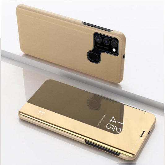 For Samsung Galaxy A21S Plated Mirror Horizontal Flip Leather Case with Holder(Gold) - Galaxy Phone Cases by buy2fix | Online Shopping UK | buy2fix