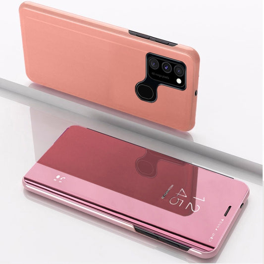 For Samsung Galaxy A21S Plated Mirror Horizontal Flip Leather Case with Holder(Rose Gold) - Galaxy Phone Cases by buy2fix | Online Shopping UK | buy2fix
