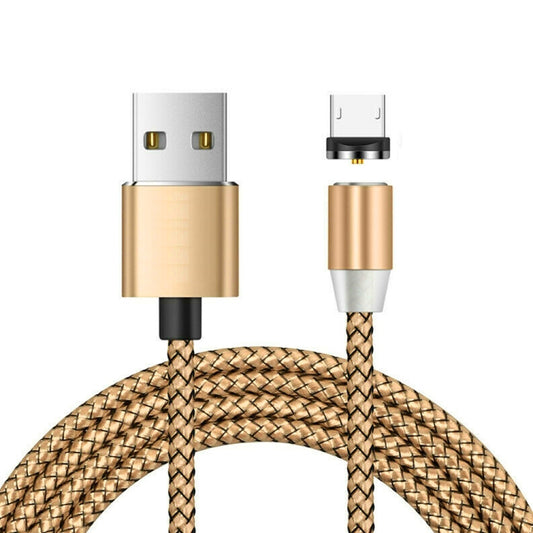 USB to Micro USB Magnetic Metal Connector Nylon Two-color Braided Magnetic Data Cable, Cable Length: 1m(Gold) - Charging Cable & Head by buy2fix | Online Shopping UK | buy2fix