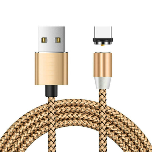 USB to USB-C / Type-C Magnetic Metal Connector Nylon Two-color Braided Magnetic Data Cable, Cable Length: 1m(Gold) - Charging Cable & Head by buy2fix | Online Shopping UK | buy2fix