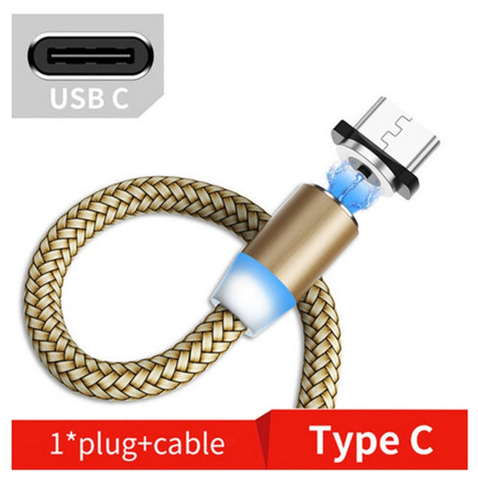 USB to USB-C / Type-C Magnetic Metal Connector Nylon Two-color Braided Magnetic Data Cable, Cable Length: 1m(Gold) - Charging Cable & Head by buy2fix | Online Shopping UK | buy2fix
