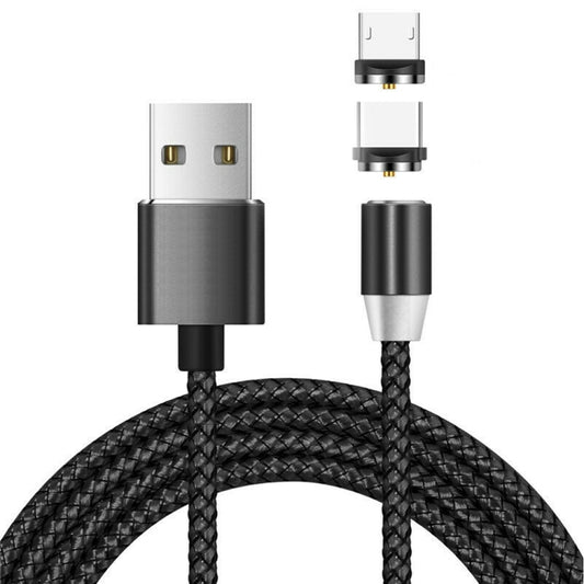 2 in 1 USB to Micro USB + USB-C / Type-C Magnetic Metal Connector Nylon Two-color Braided Magnetic Data Cable, Cable Length: 1m(Black) - Charging Cable & Head by buy2fix | Online Shopping UK | buy2fix