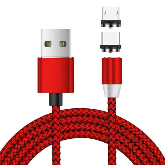 2 in 1 USB to Micro USB + USB-C / Type-C Magnetic Metal Connector Nylon Two-color Braided Magnetic Data Cable, Cable Length: 1m(Red) - Charging Cable & Head by buy2fix | Online Shopping UK | buy2fix