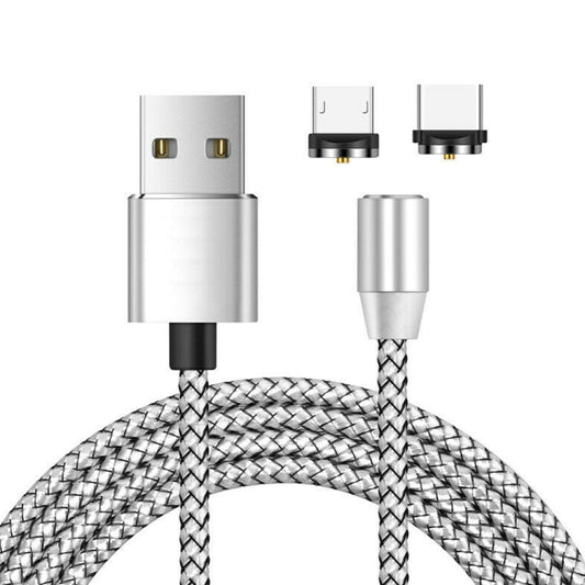 2 in 1 USB to Micro USB + USB-C / Type-C Magnetic Metal Connector Nylon Two-color Braided Magnetic Data Cable, Cable Length: 1m(Silver) - Charging Cable & Head by buy2fix | Online Shopping UK | buy2fix