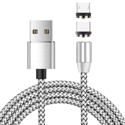 2 in 1 USB to Micro USB + USB-C / Type-C Magnetic Metal Connector Nylon Two-color Braided Magnetic Data Cable, Cable Length: 1m(Silver) - Charging Cable & Head by buy2fix | Online Shopping UK | buy2fix
