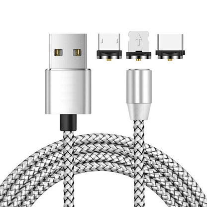 3 in 1 USB to 8 Pin + Type-C/USB-C + Micro USB Magnetic Metal Interface Nylon Braided Charging Cable, Length: 1m(Silvery) - Charging Cable & Head by buy2fix | Online Shopping UK | buy2fix