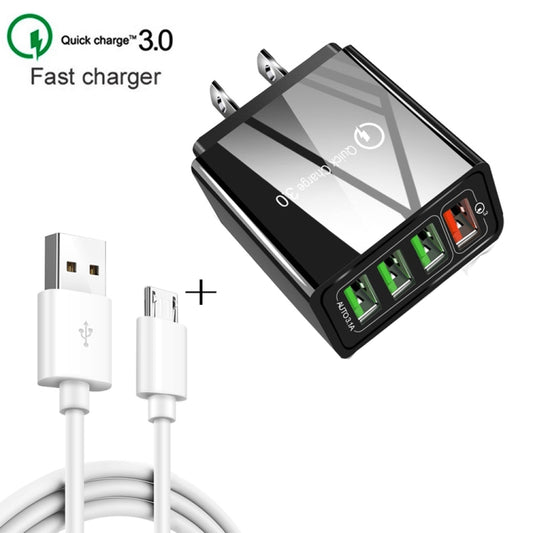 2 in 1 1m USB to Micro USB Data Cable + 30W QC 3.0 4 USB Interfaces Mobile Phone Tablet PC Universal Quick Charger Travel Charger Set, US Plug(White) - USB Charger by buy2fix | Online Shopping UK | buy2fix
