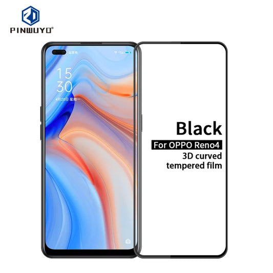 For OPPO Reno4 PINWUYO 9H 3D Curved Full Screen Explosion-proof Tempered Glass Film(Black) - OPPO Tempered Glass by PINWUYO | Online Shopping UK | buy2fix