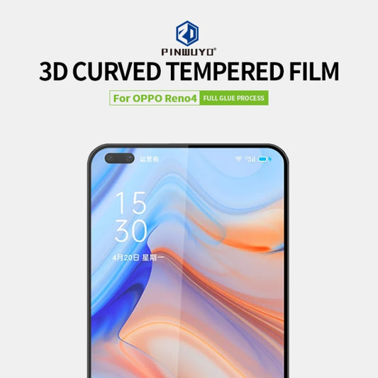For OPPO Reno4 PINWUYO 9H 3D Curved Full Screen Explosion-proof Tempered Glass Film(Black) - OPPO Tempered Glass by PINWUYO | Online Shopping UK | buy2fix
