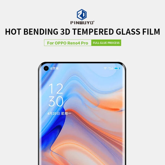 For Oppo Reno4 Pro 5G PINWUYO 9H 3D Hot Bending Tempered Glass Film(Black) - OPPO Tempered Glass by PINWUYO | Online Shopping UK | buy2fix