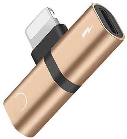 Zs-18182 2 in 1 8 Pin Male to 8 Pin Charging + 8 Pin Audio Female Connector Earphone Adapter, Supports Call & Volume Control(Gold) by buy2fix