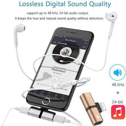 Zs-18182 2 in 1 8 Pin Male to 8 Pin Charging + 8 Pin Audio Female Connector Earphone Adapter, Supports Call & Volume Control(Gold) by buy2fix