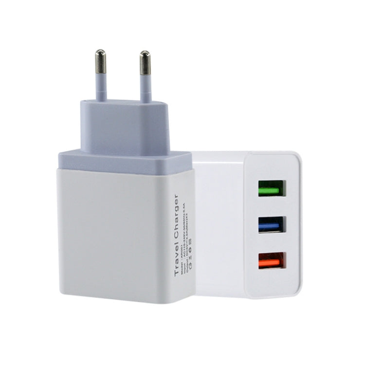 2A 3 USB PortsTravel Charger, EU Plug(Grey) - USB Charger by buy2fix | Online Shopping UK | buy2fix