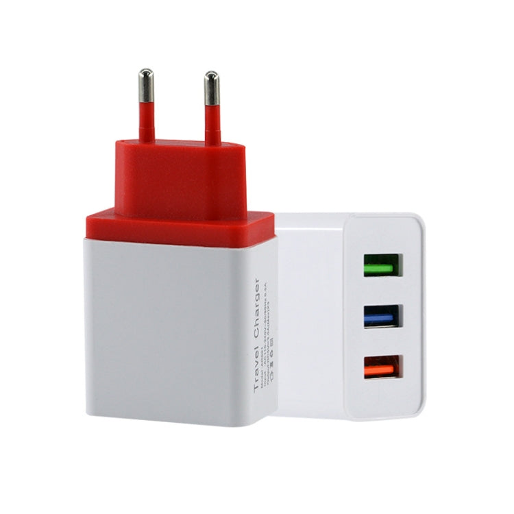 2A 3 USB PortsTravel Charger, EU Plug(Red) - USB Charger by buy2fix | Online Shopping UK | buy2fix