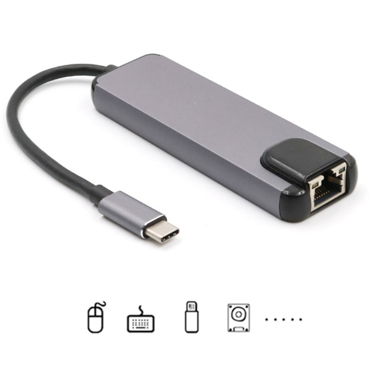 USB-C/Type-C to HD 4K HDMI + RJ45 + USB 3.0 + USB 2.0 + PD 5 in 1 HUB Converter by buy2fix