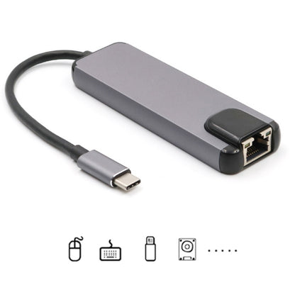 USB-C/Type-C to HD 4K HDMI + RJ45 + USB 3.0 + USB 2.0 + PD 5 in 1 HUB Converter by buy2fix