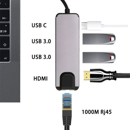 USB-C/Type-C to HD 4K HDMI + RJ45 + USB 3.0 + USB 2.0 + PD 5 in 1 HUB Converter by buy2fix
