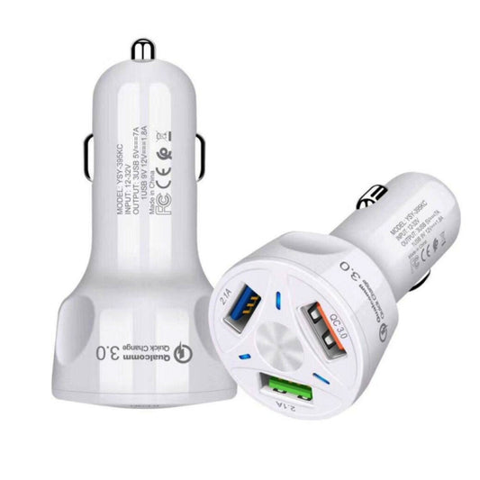 YSY-395KC QC3.0 3 USB 35W High Power Vehicle Charger / Mobile Phone Tablet Universal Vehicle Charger(White) - Car Charger by buy2fix | Online Shopping UK | buy2fix