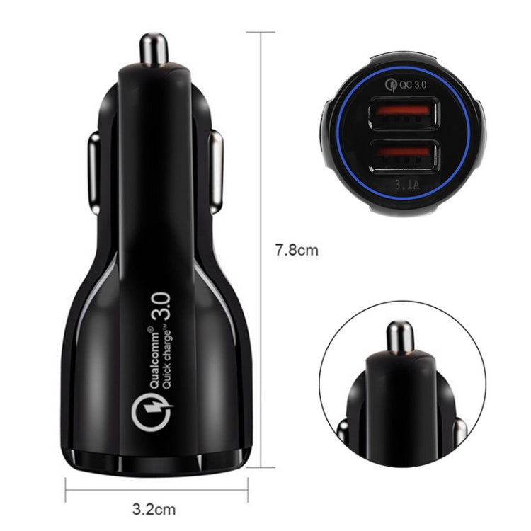Qc3.0 Dual USB Car Charger + 8 Pin Fast Charging Line Car Charging Kit(Black) - Car Charger by buy2fix | Online Shopping UK | buy2fix
