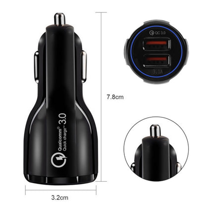 Qc3.0 Dual USB Car Charger + 8 Pin Fast Charging Line Car Charging Kit(Black) - Car Charger by buy2fix | Online Shopping UK | buy2fix