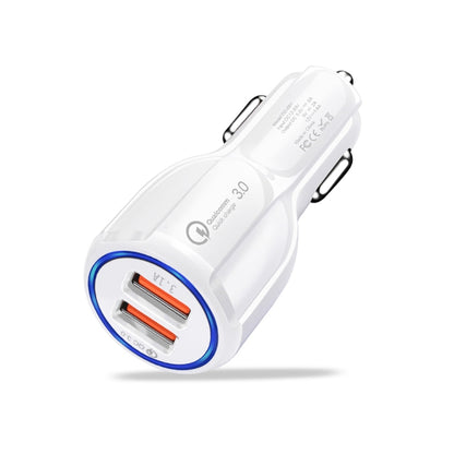 Qc3.0 Dual USB Car Charger + 8 Pin Fast Charging Line Car Charging Kit(White) - Car Charger by buy2fix | Online Shopping UK | buy2fix