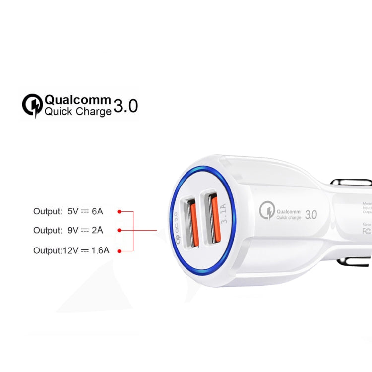 Qc3.0 Dual USB Car Charger + 8 Pin Fast Charging Line Car Charging Kit(White) - Car Charger by buy2fix | Online Shopping UK | buy2fix