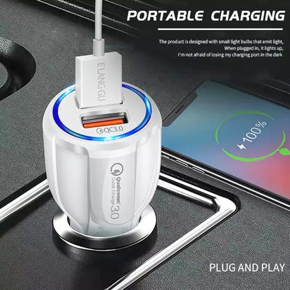 Qc3.0 Dual USB Car Charger + 8 Pin Fast Charging Line Car Charging Kit(White) - Car Charger by buy2fix | Online Shopping UK | buy2fix