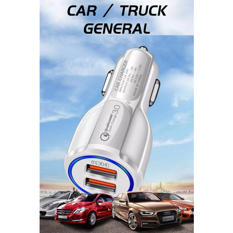 Qc3.0 Dual USB Car Charger + 8 Pin Fast Charging Line Car Charging Kit(White) - Car Charger by buy2fix | Online Shopping UK | buy2fix