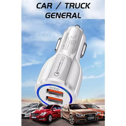 Qc3.0 Dual USB Car Charger + 8 Pin Fast Charging Line Car Charging Kit(White) - Car Charger by buy2fix | Online Shopping UK | buy2fix