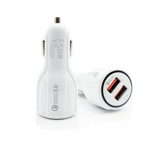 Qc3.0 Dual USB Car Charger + Micro USB Fast Charging Cable Car Charging Kit(White) - Car Charger by buy2fix | Online Shopping UK | buy2fix