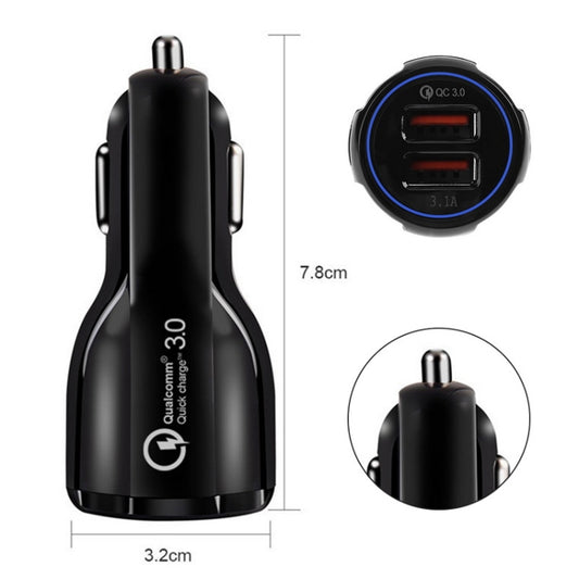 LZ-681 QC3.0 Dual USB Car Charging + Type-C Fast Charging Cable Car Charging Kit(Black) - Car Charger by buy2fix | Online Shopping UK | buy2fix
