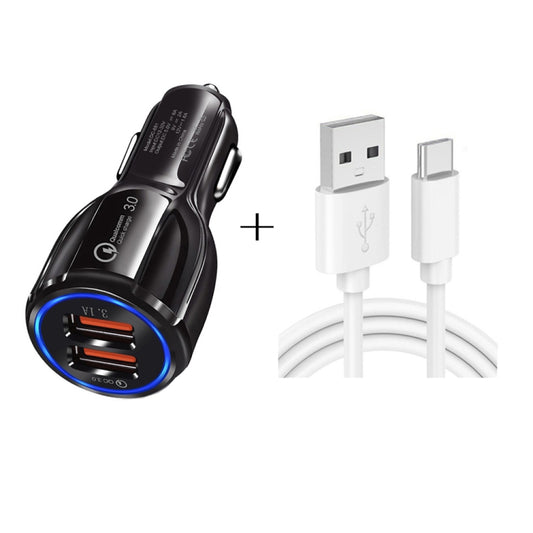 LZ-681 QC3.0 Dual USB Car Charging + Type-C Fast Charging Cable Car Charging Kit(Black) - Car Charger by buy2fix | Online Shopping UK | buy2fix