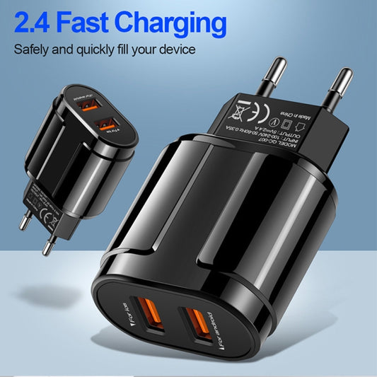 Portable Dual USB Mobile Phone Tablet Universal Charging Head Travel Charger, EU Plug(Black) - USB Charger by buy2fix | Online Shopping UK | buy2fix