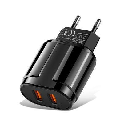 Portable Dual USB Mobile Phone Tablet Universal Charging Head Travel Charger, EU Plug(Black) - USB Charger by buy2fix | Online Shopping UK | buy2fix