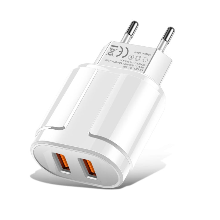 Portable Dual USB Mobile Phone Tablet Universal Charging Head Travel Charger, EU Plug(White) - USB Charger by buy2fix | Online Shopping UK | buy2fix