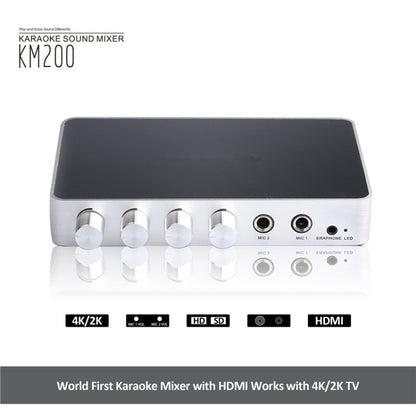 KM200 Portable Digital Stereo Audio Echo System Machine HDMI Karaoke Mixer Amplifier 4K/2K TV PC Home Theater - Microphone Audio Cable & Connector by buy2fix | Online Shopping UK | buy2fix
