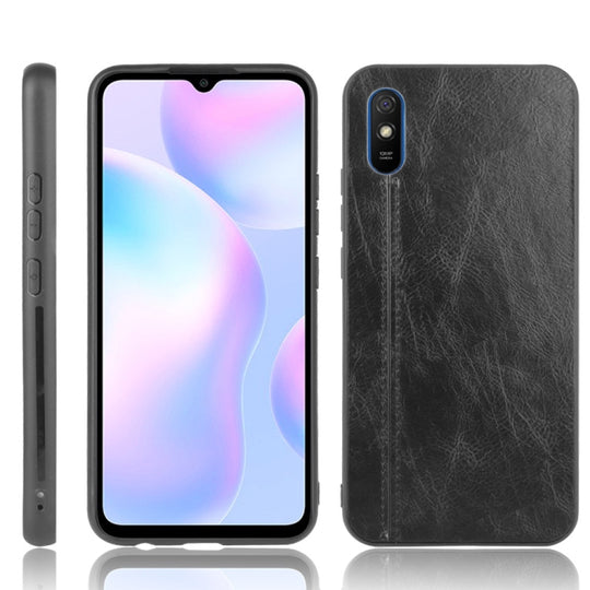 For Xiaomi Redmi 9A Shockproof Sewing Cow Pattern Skin PC + PU + TPU Case(Black)