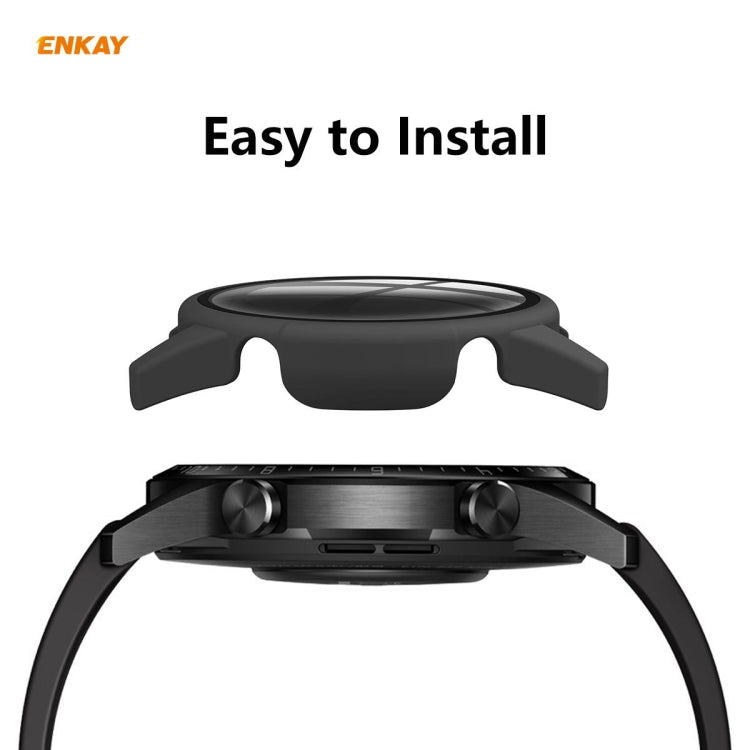 For Huawei Watch GT 2 46mm ENKAY Hat-Prince ENK-AC8202 Full Coverage PC Frosted Case + 9H Tempered Glass Protector(Black) by ENKAY