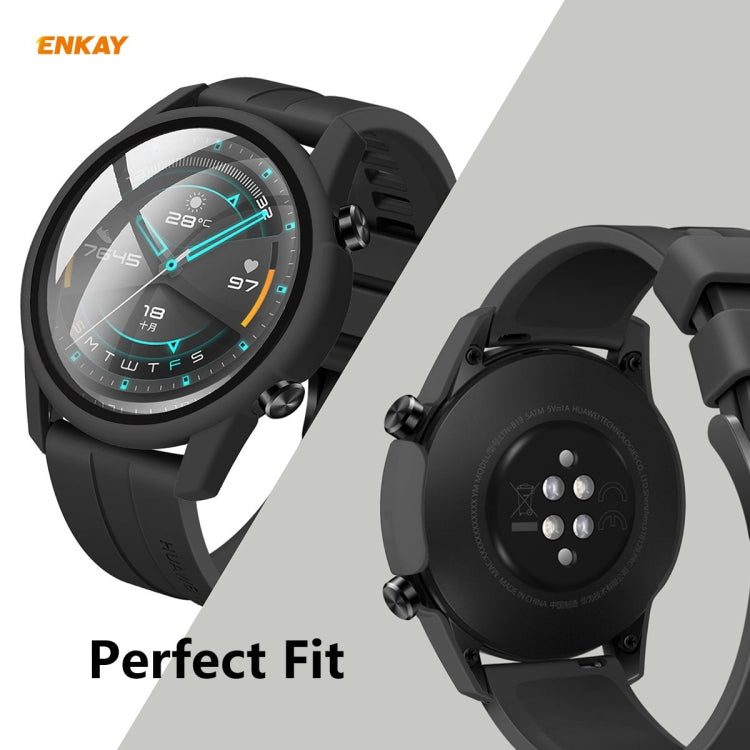 For Huawei Watch GT 2 46mm ENKAY Hat-Prince ENK-AC8202 Full Coverage PC Frosted Case + 9H Tempered Glass Protector(Black) by ENKAY