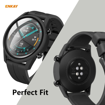 For Huawei Watch GT 2 46mm ENKAY Hat-Prince ENK-AC8202 Full Coverage PC Frosted Case + 9H Tempered Glass Protector(Black) by ENKAY